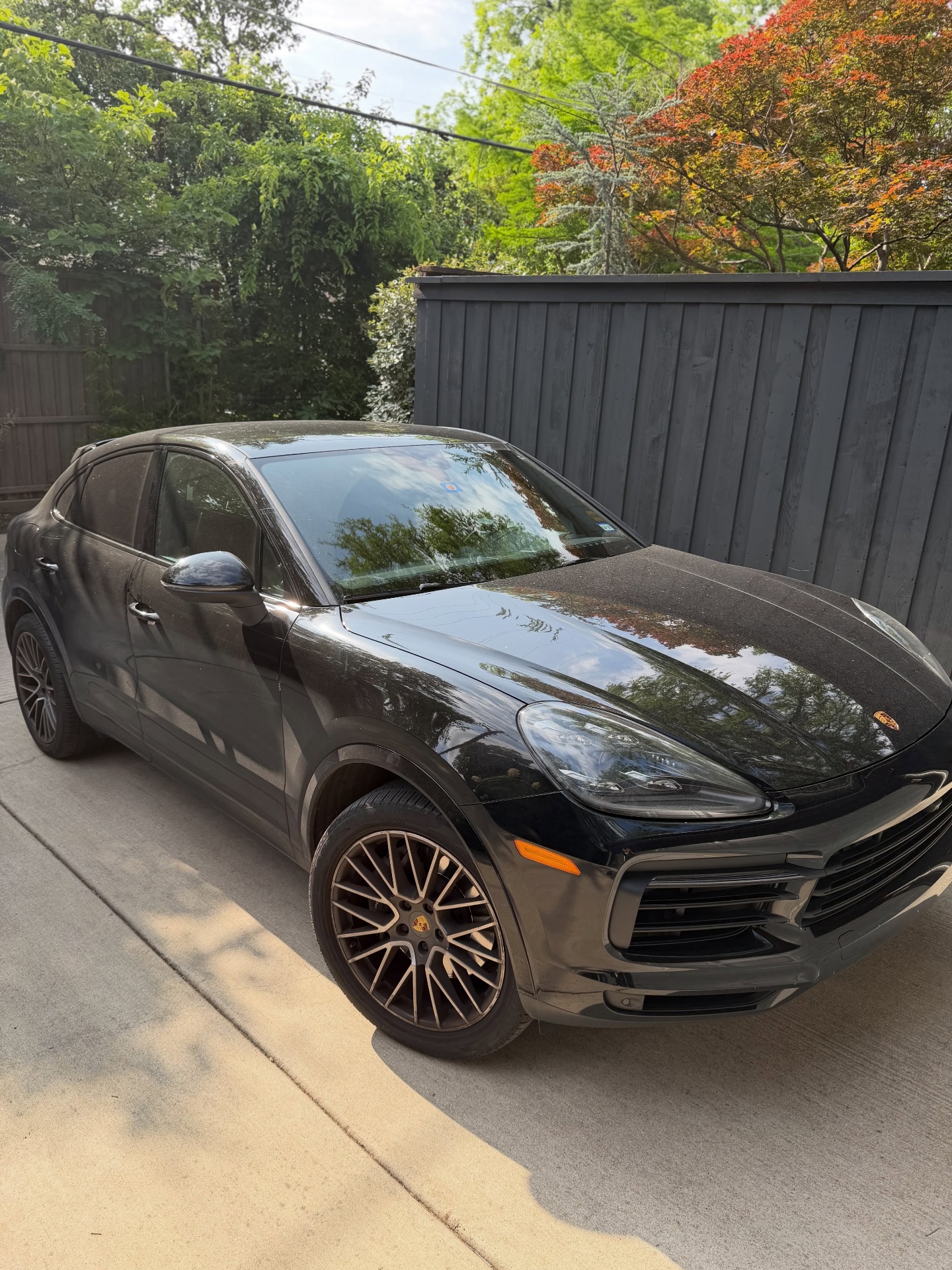 Detailed black Porsche Cayenne front quarter